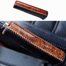 1pc Universal Car Hand Brake Cover, Peach Wood Style Hand Brake Decorative Protective Cover, Gear Shift Cover, PU Leather Hand Brake Handle Cover, Car Interior Modification Accessory - A - View 1