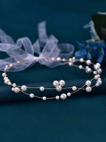 2/1pc Kids Girls Faux Pearl Ribbon Headband, Handmade Copper Wire Hair Accessory For Birthday Party, School Performance, Princess Dress-Up & Photos - Multicolor - View 9