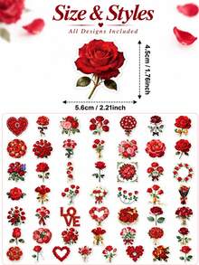 56/50PCS Heart-Shaped Rose Stickers, Ideal For Decorating Laptops, Water Bottles, Notebooks, Phone Cases, Scrapbooks, Journals, Suitable For Daily Personalization, Party Embellishments, DIY Craft Projects, Gift Wrapping And Holiday Decorations - Multicolor - View 5