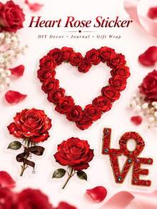 56/50PCS Heart-Shaped Rose Stickers, Ideal For Decorating Laptops, Water Bottles, Notebooks, Phone Cases, Scrapbooks, Journals, Suitable For Daily Personalization, Party Embellishments, DIY Craft Projects, Gift Wrapping And Holiday Decorations - Multicolor - View 2