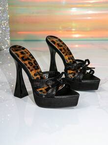 Women's Thick Platform Pointed Toe Black Glamorous Party Stiletto High Heel Sandals, Suitable For Outdoor Wear Slippers - Black - View 2