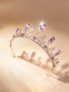 1pc Women's Fashion Princess 3D Crown Sweet Luxury Rhinestone Birthday Hair Accessory Headband - 4165 Purple - View 3