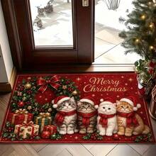 1pc Christmas Cat Pattern Design Microfiber Bath Rug,Non‑Slip Soft Bathroom Mat,Water‑Absorbent Doormat,Machine Washable,Knit Fabric,For Bedroom,Kitchen,Entryway,Indoor & Outdoor Use,Home Decor,Perfect Holiday Party Decor Gift,Christmas Decoration - A - View 6