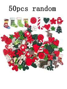 Random 200/100/50pcs Christmas Craft Button Set - Assorted Wooden Holiday Shapes, For Projects, Scrapbooking And Decor - Universal For Ages 14+, Non-Electric, Sewing Supplies, Fasteners, Buttons, Wedding Keepsake, Favors, Easter, Bridal Accessory - Multicolor - View 10