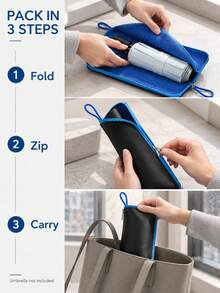 1pc Umbrella Storage Bag, Waterproof Folding Umbrella Pouch With Absorbent Lining, Zipper Closure And Hanging Loop, Reusable Wet Umbrella Cover For Travel, Car And Daily Commute, Umbrella Not Included - A - View 9