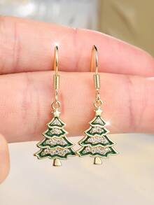 Tsnamer زوج واحد من أقراط معلقة على شكل شجرة عيد الميلاد، مجوهرات نسائية عصرية، هدية للعطلات - ذهبي أصفر - مشاهدة 4