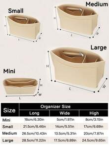 Felt Bag Liner With Zipper For Le L Tote And M Handbag, Bag Organizer Insert With Cup Holder, Women Purse Shaper With 8 Compartments - Apricot - View 2