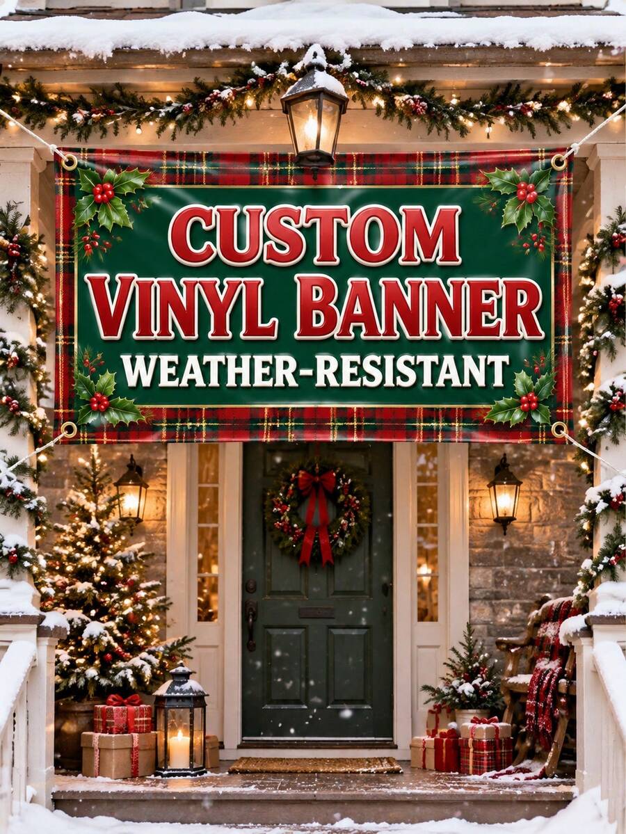 1pc Customizable Vinyl Banner, Customizable Text/Logo/Image, Indoor/Outdoor Use, Custom Commercial Advertising And Birthday Banner, Waterproof Indoor/Outdoor Signage, Full Color Customizable Text And Logo, Perfect For Weddings, Birthdays, Holidays And Other Occasions - Multicolor - View 1