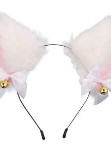1pc Animal Casual Polyester Bowknot Headband Funny Plush Ears Headpiece Cute Cat Ear Hair Accessory - Multicolor - View 7
