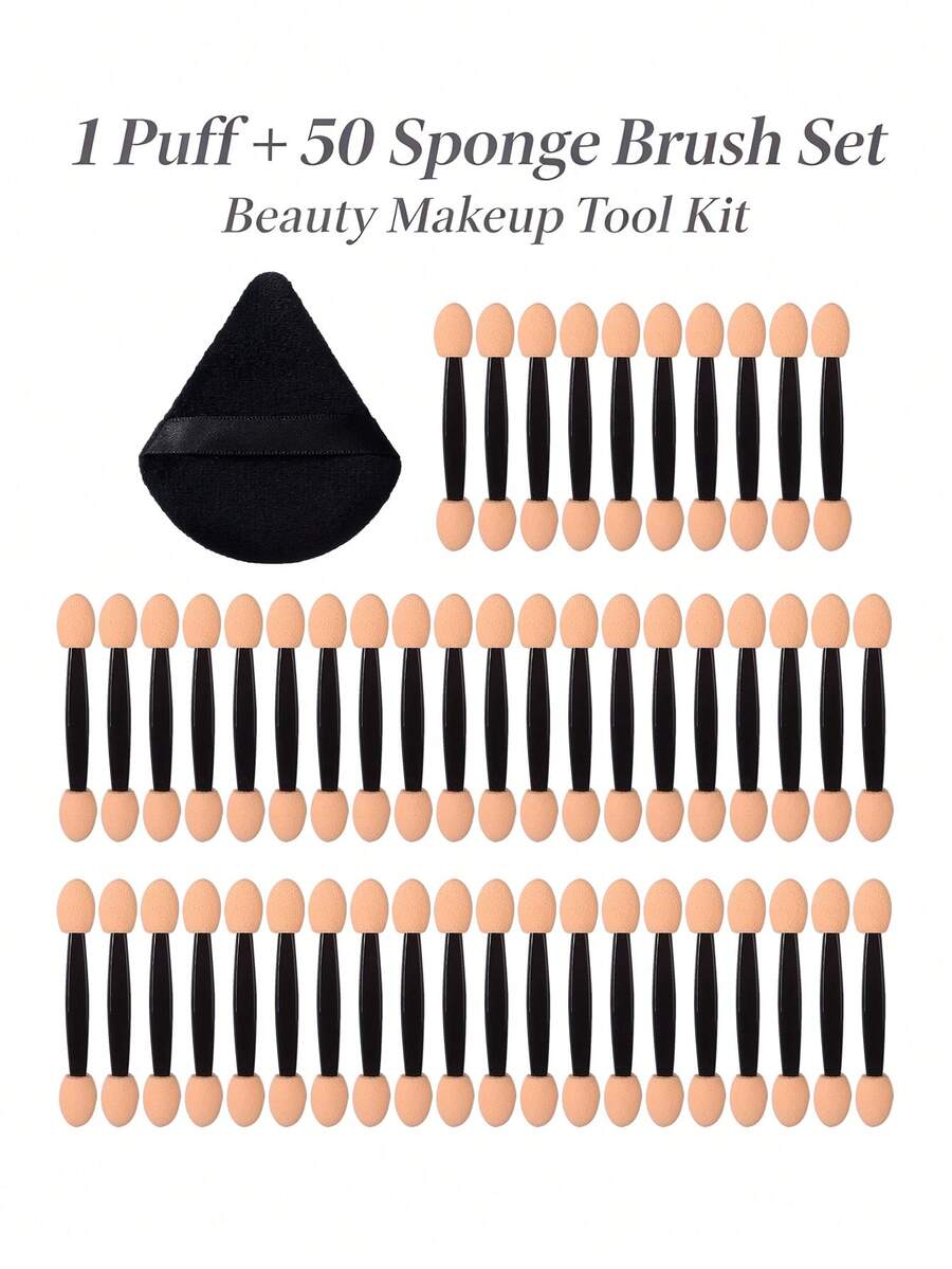 51Pcs Eyeshadow Sponge Applicators,Inclusion 1Makeup Puff +50Eyeshadow Sticks, Portable Cosmetic Tool For Eye & Face Makeup