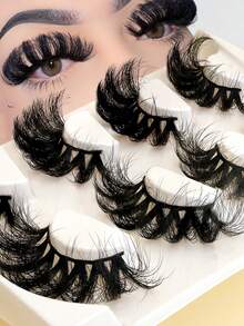4 Pairs Extra Long Fluffy Mink Fur False Eyelashes, 25mm Maximum Volume Thin Crossed Style, Super Soft Dramatic Full Strip Lashes, Create Big Eye Makeup, Suitable For Halloween - Fluffy Lashes - View 4
