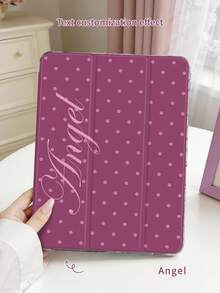 1pc Raspberry Red Polka Dot Tablet Case With Custom Text/Personalized Text, Compatible With IPad Mini6/Mini7/10.2/10.5/10.9 (Air4-Air8)/Pro 11/10th Gen/A16/Pro 11 2024, Painted Pattern Tablet Case With Transparent Acrylic Back Shell, Tri-Fold Stand, Auto Sleep/Wake, Built-In Pen Slot, Pen Not Included, Some Models With Camera Frame - Raspberry Red - View 2