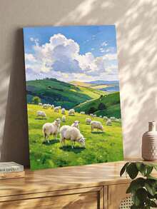 1pc Sheep On Grass Carp DIY Oil Painting By Numbers, Canvas Painting DIY Crafts, Adult Home Decoration, Holiday Gift. - Sets - View 3