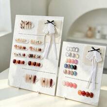 1pc White Bow Decor Large Capacity Fake Nail Sample Display Rack, Nail Art Storage Holder, Rectangular Nail Color Chart Display Board, Nail Art Photography Prop Background Board - Multicolor - View 8