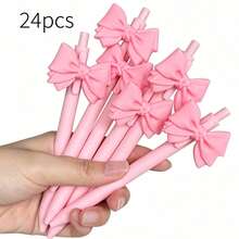 24pcs Pink Bow Retractable Ballpoint Pens, Black Ink Smooth Writing Stationery, Office Supplies, Back To School, Party Favors - Multicolor - View 9