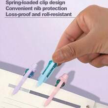 12pcs 4-In-1 Ballpoint Pens, 0.7mm Needle Tip, Smooth And Fluid Writing, Even Ink Flow Without Skipping. Wavy Soft Grip, Comfortable For Long Writing; Retractable Design, No Cap Needed, Convenient To Use. Fresh And Soft Macaron Color Palette, Suitable For Classroom Notes, Planner Marking, Daily Office Writing. Transparent Gift Box Packaging, Neat Storage, Also Suitable As A Gift. - Sets - View 3