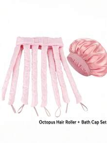 2pcs Long Octopus Hair Rollers + Waterproof Shower Cap, Bathroom Shower Hair Cover For Women, Adult Shower Cap, Cute Thickened Satin Shower Cap, Double Layer Waterproof Bathroom Hair Cover - Multicolor - View 17