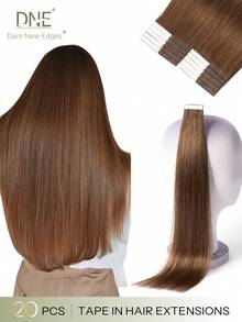 DNE HAIR 20Pcs Tape In Hair Extensions 100% Human Hair 4# Middle Brown 10-22 Inch Silky Straight Seamless Invisible Top Quality Thick Ends Healthy Remy Hair Extensions For Thin Hair And Salon Use And For All Women/Girls Daily Use - S4 - View 1