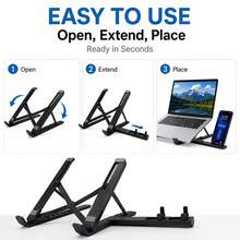 3-In-1 Laptop Tablet Phone Stand, 360° Rotating Foldable Desktop Stand, Multi-Angle Adjustable Lightweight Portable Stand, Suitable For Smartphones, Tablets And Laptops - Multicolor - View 3