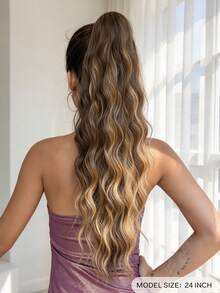 إضافات شعر ذيل حصان مموجة مجعدة بطول 24 بوصة، مقاومة للحرارة، متوفرة بألوان البني والذهبي - متعدد الألوان - مشاهدة 3