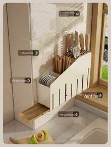 1 Set Kitchen Hanging Dish Storage Box, Convenient For Storage And Draining, Suitable For Family Use. Dish Storage Rack Made Of PP Material, With One Layer For Storage And One Layer For Draining. Includes 2 Wall Hooks And 2 Spoons. - View 4