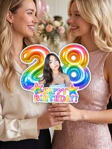 Customized Photo Face Birthday Handheld Prop, Personalized Age Number Happy Birthday Photo Booth Sign, Fun Custom Face Mask Birthday Party Decoration, Suitable For Bachelor Party, Birthday, Costume Party And Anniversary - Multicolor 5 - View 8