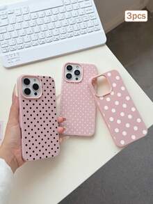 3件裝波點印花皮革紋理TPU防摔全包覆精準保護手機殼，適用於Apple 11/12/13/14/15/16/17 Pro Max - 彩色 - 查看 3