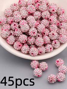 45 hạt Shamballa Disco tròn 10mm nhiều màu sáng bóng, vật liệu làm trang sức bằng đất sét đính đá rhinestone - 45 chiếc - Xem 7