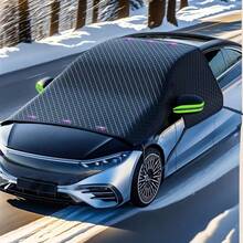 YAIUZGOO Full Windshield Snow Cover For Car, Winter Car Windshield Cover With Side Mirror Covers, Foldable Snow Ice Shield Protector For Cars & SUVs, Frost Protection Auto Accessories For Front Window - Black Plaid Protective Snow Cover With Green Trim - View 8