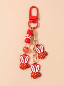 1pc Fruit Animal Keychain, Strawberry Pineapple Rabbit Keyring, Girls Bag Charm - Multicolor - View 16