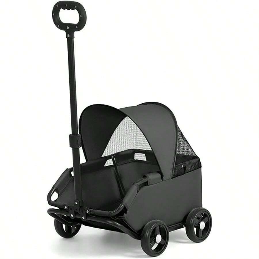 Mini Dog Stroller – Foldable Pet Carrier Cart With 360° Rotatable Handle, Extendable Pull Handle & Storage Bag Lightweight Trave - Black - View 1