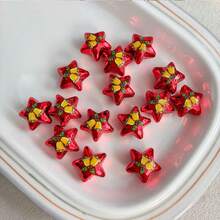 20pcs Christmas Bell Printed Five-Pointed Star Acrylic Straight Hole Beads, Handmade Supplies For Bracelets, Phone Charms & Key Chains - Multicolor - View 15
