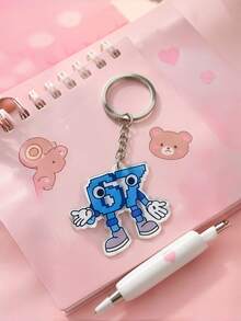 1pc Cute Blue Cartoon Keychain, Kawaii Acrylic Keychain, Fun Character Charm For Backpack, Wallet, Keys And Gifts, Fashionable Daily Accessory, Best Christmas Gift, Almost Sold Out - A - View 6