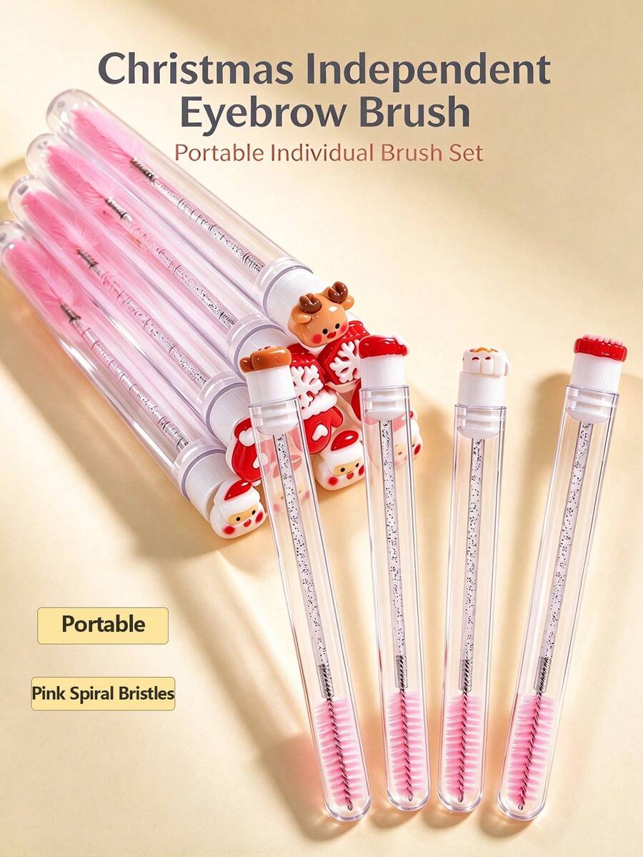 Christmas Individual Eyelash Brush, For Eyebrow Grooming And Eyelash Styling, With Cartoon Santa Claus And Reindeer Design. Eyebrow Comb And Makeup Eyelash Tool. - Multicolor - View 1