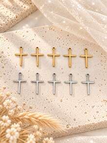 10pcs 18K Gold Plated 3D Oil-Pressed Cross Pendant Set, Minimalist Style DIY Charm For Necklace, Bracelet, Anklet, Earrings Accessories - Multicolor - View 10