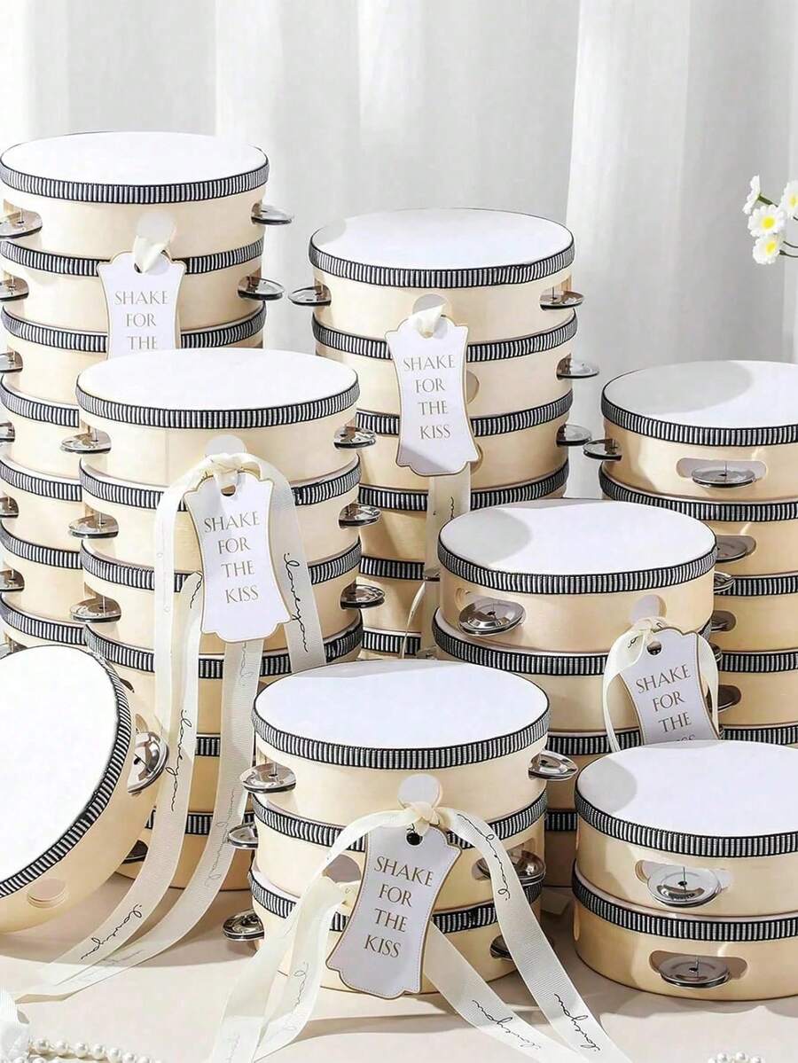 30/20/10/6/4/2/1pc 4 Inch Adult Wedding Hand Bells Wholesale, Wooden Hand Bells With Metal Bells, White Wedding Party Gift Musical Instruments - Multicolor - View 1