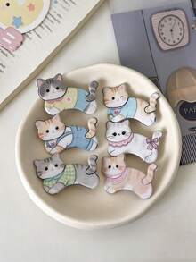 6pcs Cute Cartoon Cat Hair Clips, Suitable For Women And Girls, Sweet Cartoon Kitten Side Hair Accessories, For Daily Wear And Party - Multicolor - View 2
