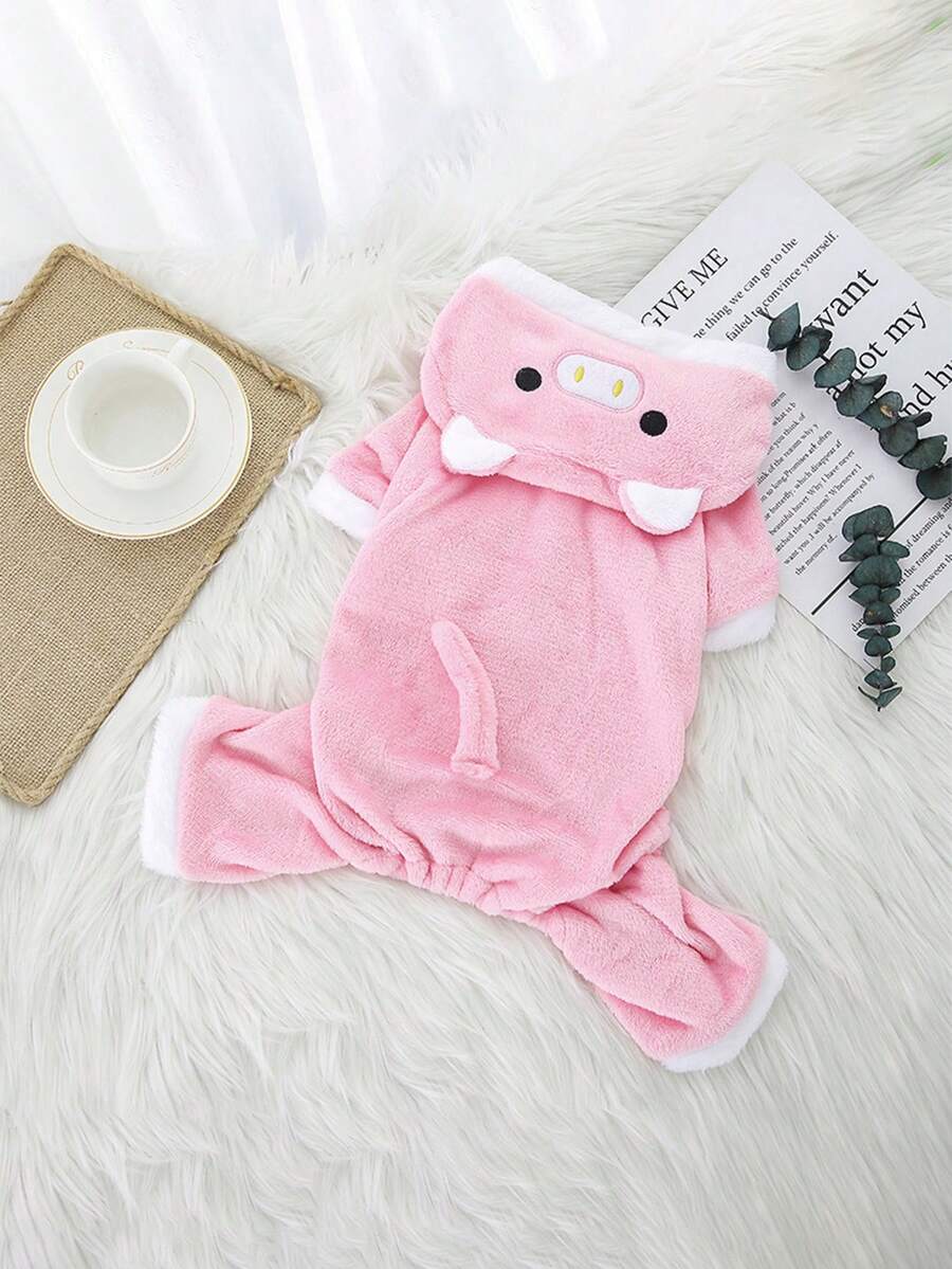 1pc Pig Costume, Cute Pig-Shaped Pet Hoodie, Suitable For Autumn/Winter, Thickened Warm Cat/Dog Jumpsuit, Suitable For Small Dogs And Cats - Pink - View 1