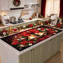 1pc, Christmas Series Gold Christmas Bell Pattern Printed Coffee Bar Mat, Drainage Mat, Coffee Machine Soft Bottom Diatomaceous Earth Drainage Mat, Soft Rubber Drainage Mat, Super Absorbent Wear-Resistant Dish Drying Mat, For Countertop Restaurant Kitchen Table Mat, Patio Dining Table Decor, Home Kitchen Supplies, Countertop Decoration Mat - Multicolor - View 3
