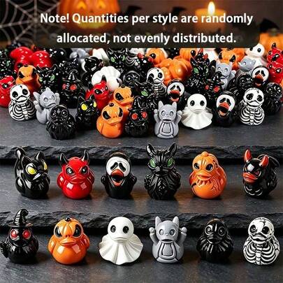 30/60/90 piezas Figuritas de pato de resina mini para Halloween, diseño de pato en miniatura lindo, decoración de escritorio creativa, recuerdos para fiestas de Halloween, decoración del hogar para días festivos, pequeños regalos de colección y suministros para fiestas