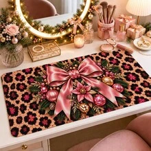 1pc Pink Leopard Christmas Bow Mouse Pad, Festive Ornament Pine Poinsettia Pattern Extended Desk Mat For Home Office And Gaming, Sizes S/M/L/XL - View 10