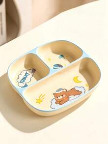 Cute Bear Print 3-Compartment Ceramic Plate, Divided Serving Tray, Daily Breakfast Portion Control Plate - Multicolor - View 14