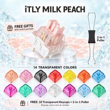 Saklar Milk Peach 5 Pin Linear Pra-Lubus 42gf 50 90 100 Pcs Thocky Creamy Marbly Dengan 10 Tutup Tombol Bening Acak Dan Alat Pencabut 2-in-1 Untuk Keyboard Mekanik DIY - View 2