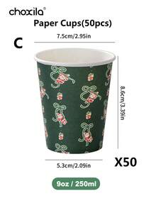 choxila 25/50/100pcs Assorted Design Christmas Disposable Paper Cups, Holiday Decoration Party Cups, Themed Coffee Beverage Cups, Christmas Party Holiday Gathering Home Party Friends Gathering Holiday Tableware - C - View 7