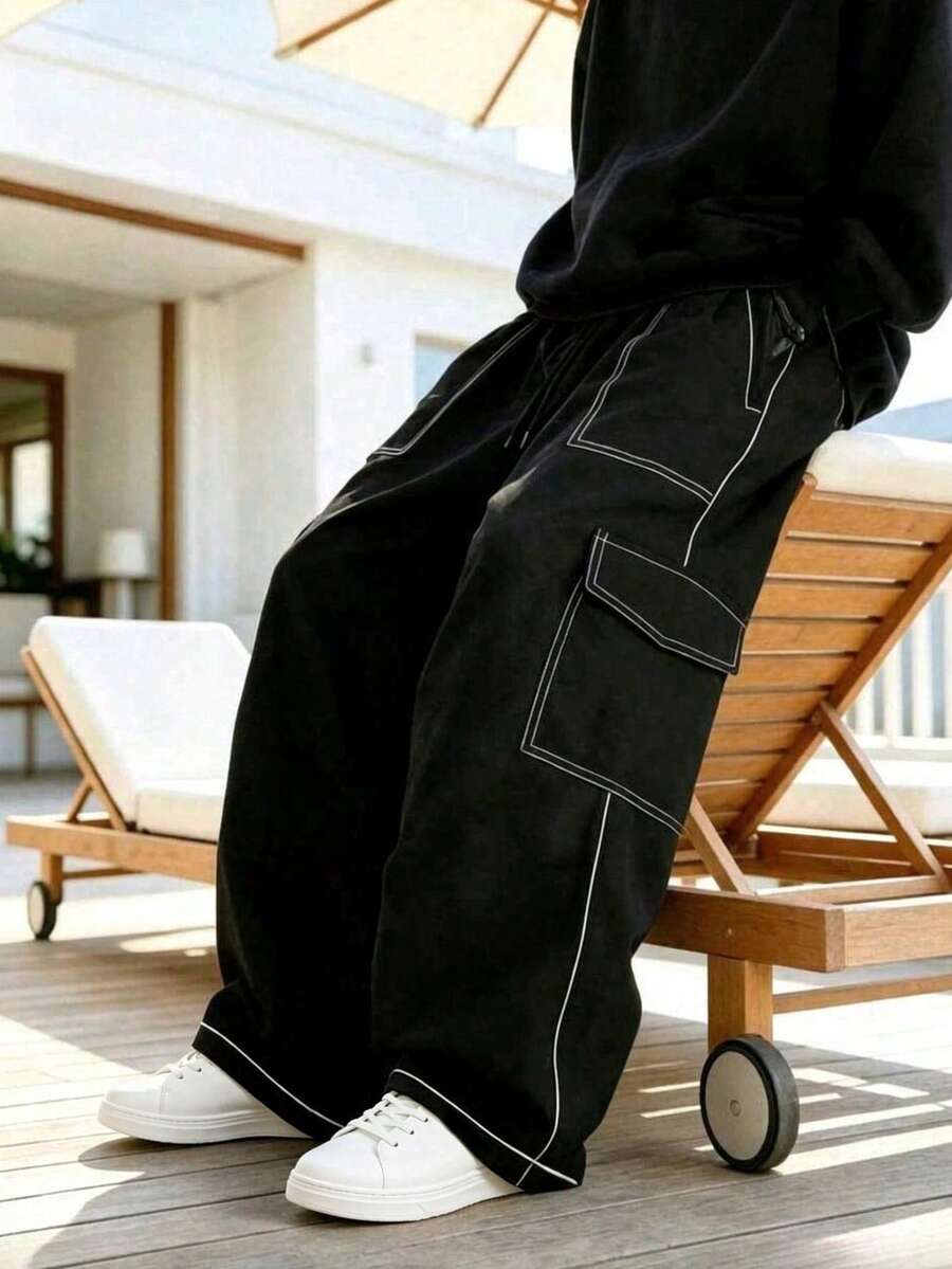 بنطال كارغو رجالي مخطط متعدد الجيوب للرياضة والكاجوال والخارج لجميع الفصول