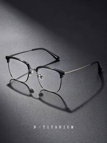 Ultralight Titanium Alloy Retro Square Frame Eyeglass Classic Style Fashion Brow Line Spectacle High Quality Popular Bussiness Spectacle - Clear - View 2
