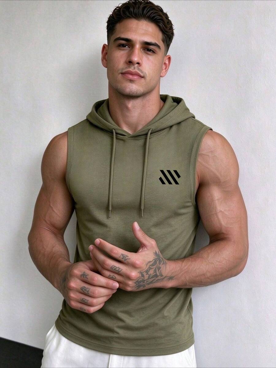 ZYNTH BALENO Men's Casual Printed Hooded Tank Top, Suitable For Fitness, Outdoor Sports And All Seasons Wear
