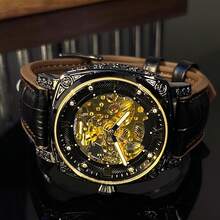 1pc Men's Luminous Engraved Hollow Design Elegant Business Style Versatile Automatic Mechanical Wrist Watch - Mouldless - View 5