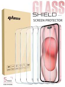 5PCS 9H Hardness Tempered Glass Screen Protector, Compatible With IPhone 18 Pro Max/18 Pro/18/17 Pro Max/17 Pro/17 Air/17/16 Pro Max/16 Pro/16 Plus/16/16e/15 Pro Max/15 Pro/15 Plus/15/14 Pro Max/14 Pro/14 Plus/14/13 Pro Max/13 Pro/13/13 Mini/12 Pro Max/12 Pro/12/12 Mini/11 Pro Max/11 Pro/11, HD Clear, Full Screen Coverage, Anti-Scratch, Shockproof, Waterproof, Anti-Fingerprint, Smooth Touch, Case - Clear - View 2