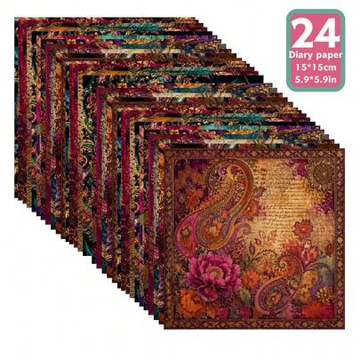Papel Artesanal de Estampado Paisley Bohemio, 24 Hojas de 5.9*5.9 Pulgadas con Patrones Coloridos Ricos con Flores, Encaje & Diseños Ornamentales para Scrapbooking, Collage DIY, Creación de Tarjetas, Diario, Envoltura de Regalos & Decoración del Hogar
